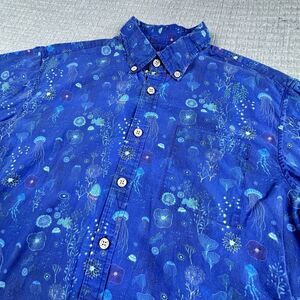 Yiume Button Shirt Men M Blue‎ Jellyfish Short Sleeve Beach AOP Hawaiian